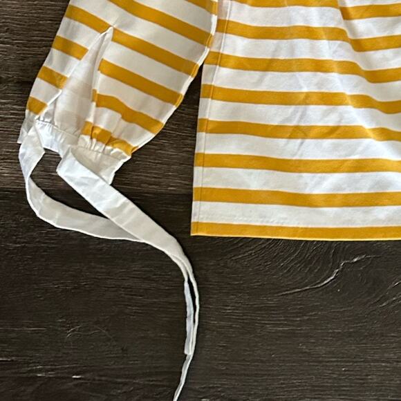 J. Crew Off-Shoulder Top in Yellow and White 3/4 length Sleeves Stripes Size XXS - Picture 4 of 5